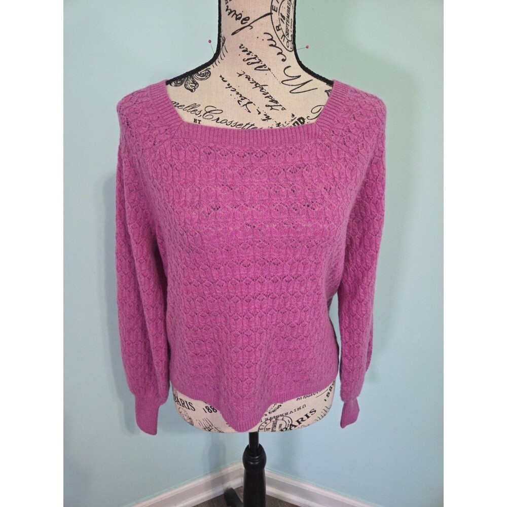 garnet hill Cashmere Blouson-Sleeve Sweater pink small